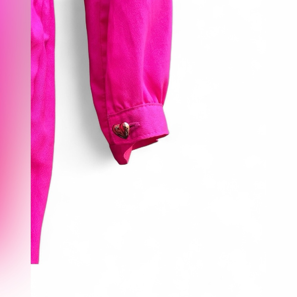 Baker by Ted Baker Pleated Blouse with Heart Buttons Hot Pink Size XL - Picture 4 of 5